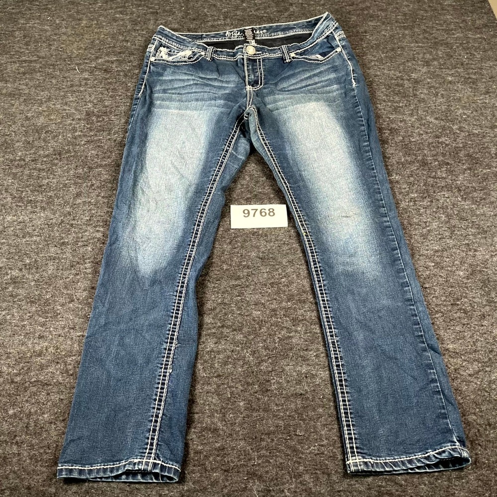 Ariya Bootcut Jeans Women 15/16 Blue Denim Cotton Contrast Stitching Embroidered